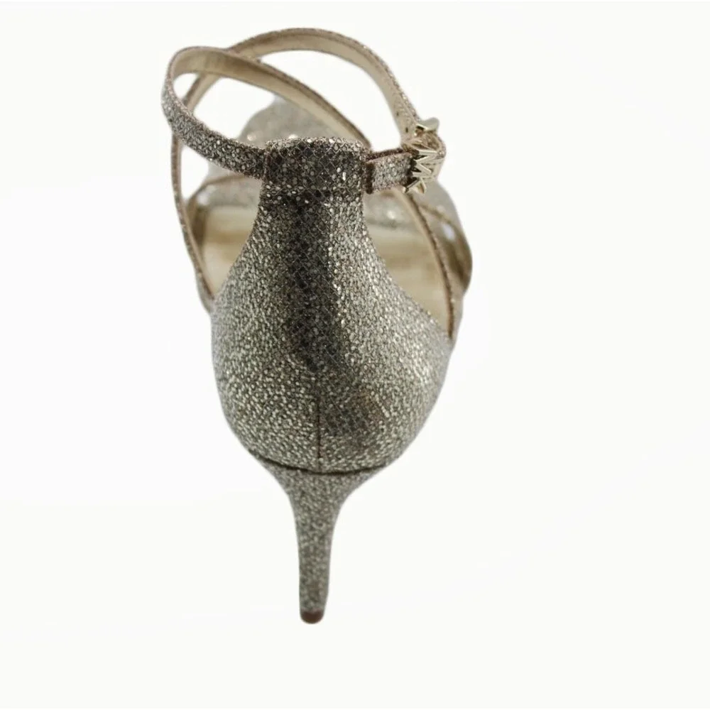 Michael Kors Womens Ava Mid Sandals Glitter Mesh Size 6.5M Sand 4OF9AVMA3D